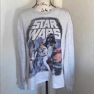 Star Wars Movie Casual Distressed Graphic Gray Pullover Lightweight Sweatshirt